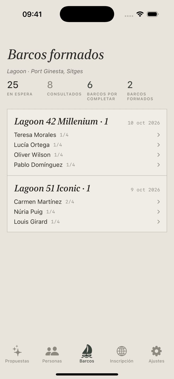 Boats formed in Kai Operator: two Lagoon catamarans with their co-owners and shares