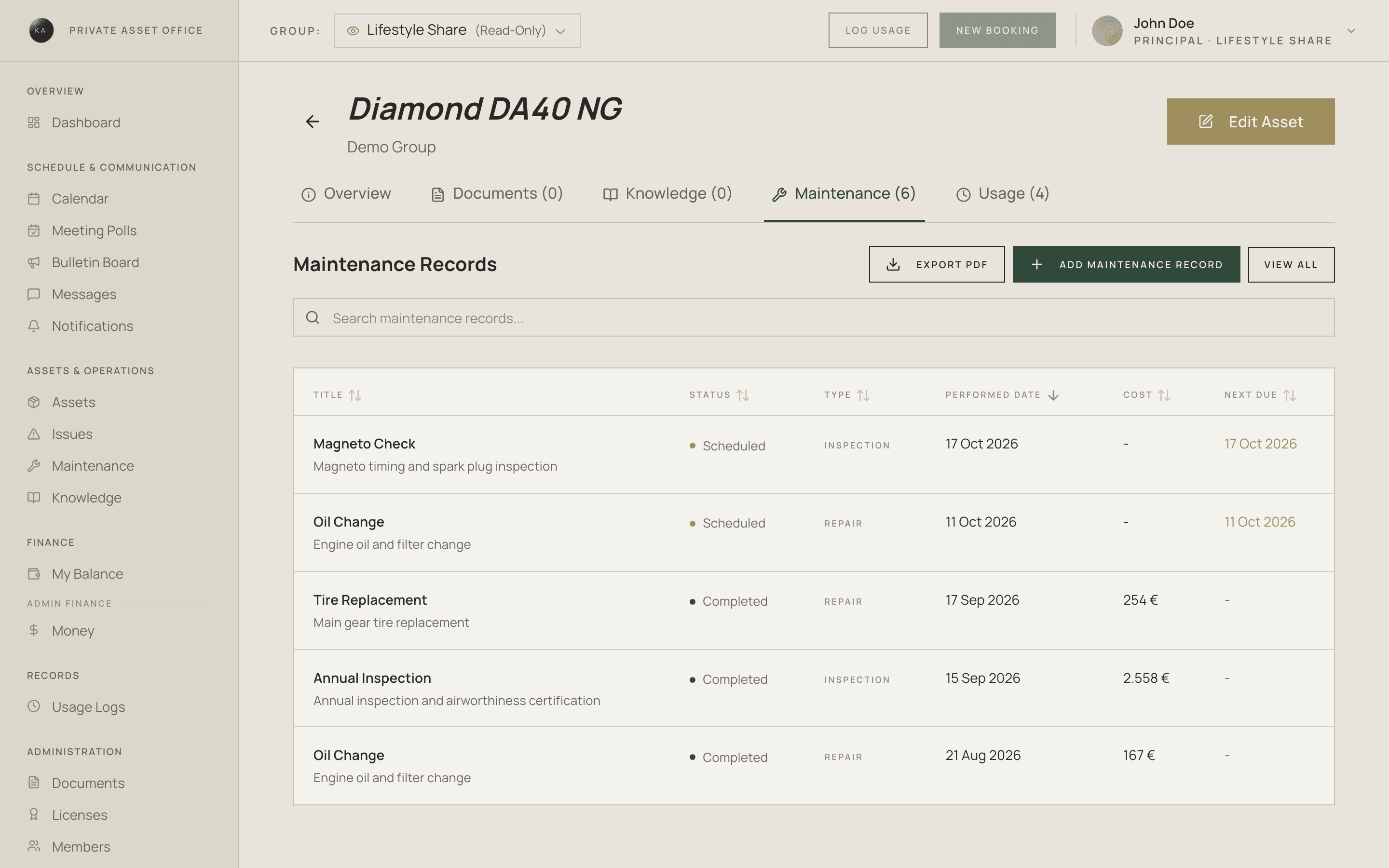 La lista de mantenimiento de Kai para la Diamond DA40 NG: revisión de magnetos, cambio de aceite, inspección anual