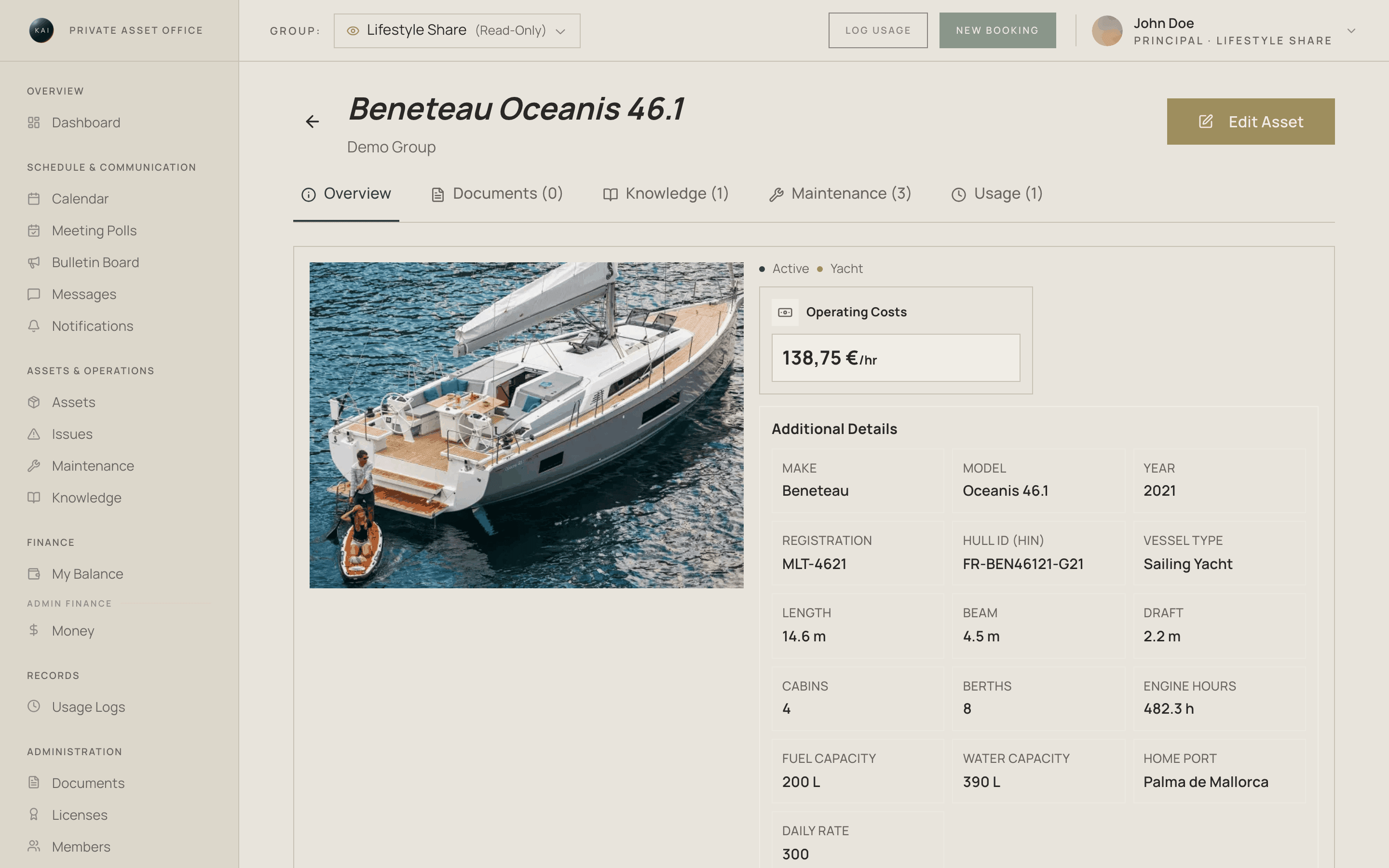 Die Kai-Seite einer Beneteau Oceanis 46.1: Foto, Betriebskosten pro Stunde, Motorstunden, Tanks und Heimathafen