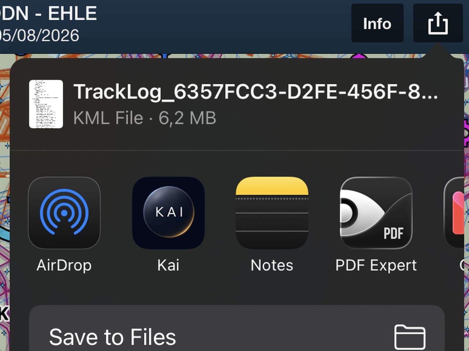 Condividere la traccia da ForeFlight e scegliere Kai come destinazione