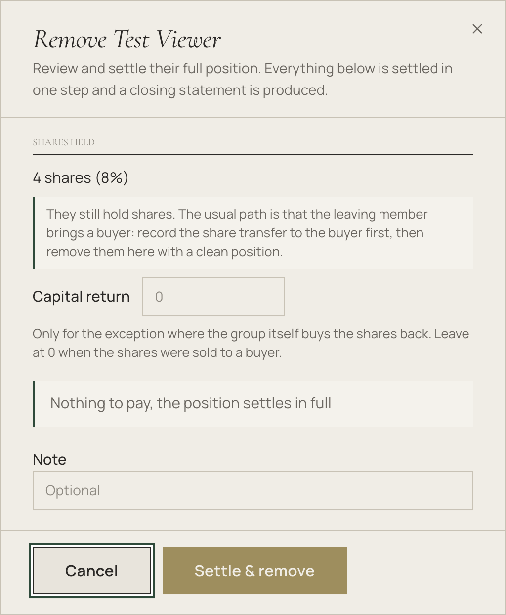 The exit settlement dialog